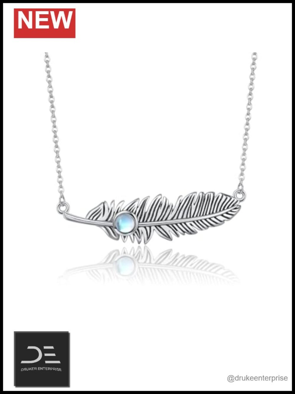 Sterling Silver Feather Pendant Necklace Turquoise Moonstone Larimar Western